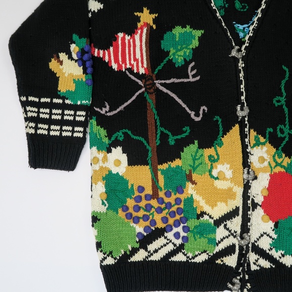 Vintage 90s Just Better Sweater designs by Lisa Coufal Rooster Cardigan Sweater - Picture 6 of 15